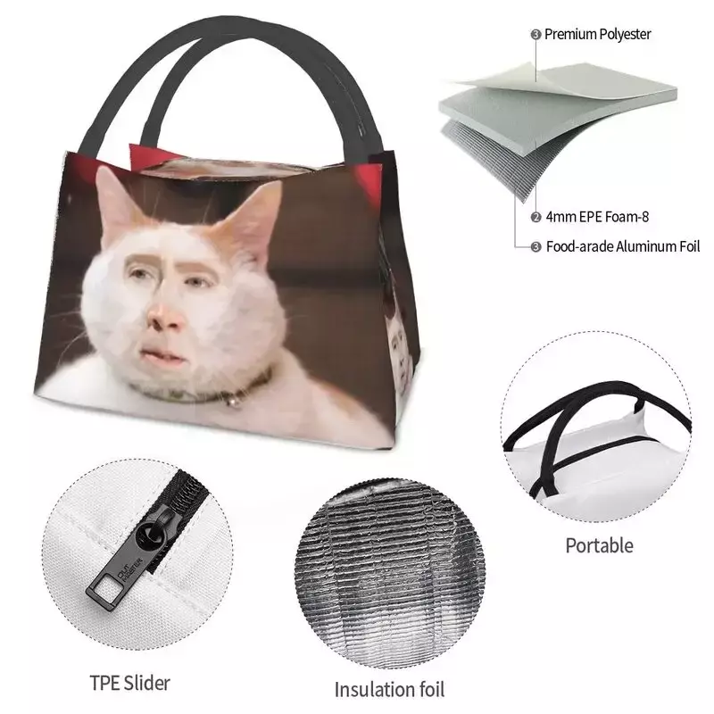Nicolas Käfig Katze Meme isoliert Lunch Bag für Frauen tragbare Kühler Thermal Lunch Box Strand Camping Reisen