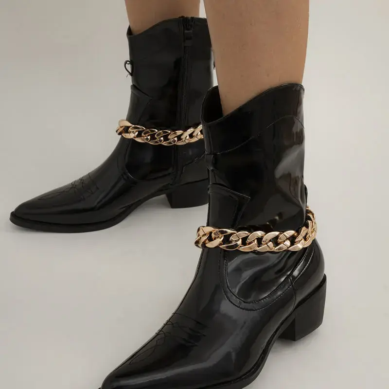 Элегантная обувь с жемчугом цепочка для ботинок на высоком каблуке дизайнерские брендовые аксессуары сапоги с цепочкой стильная винтажная Женская обувь в стиле хип-хоп Подвески