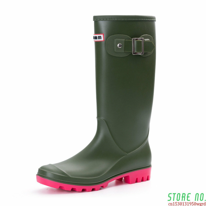 Kobiety kalosze kalosze damskie do kolan moda kalosze na deszcz wodoodporny PVC buty Wellingtons gumowe buty 41