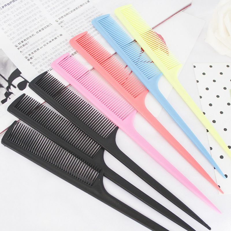 20.5cm Women Portable Plastic Rat Tail Hair Comb Fine-Tooth Long Handle Brush Solid Color Cosmetic Hairdresser Makeup Tool A0NC