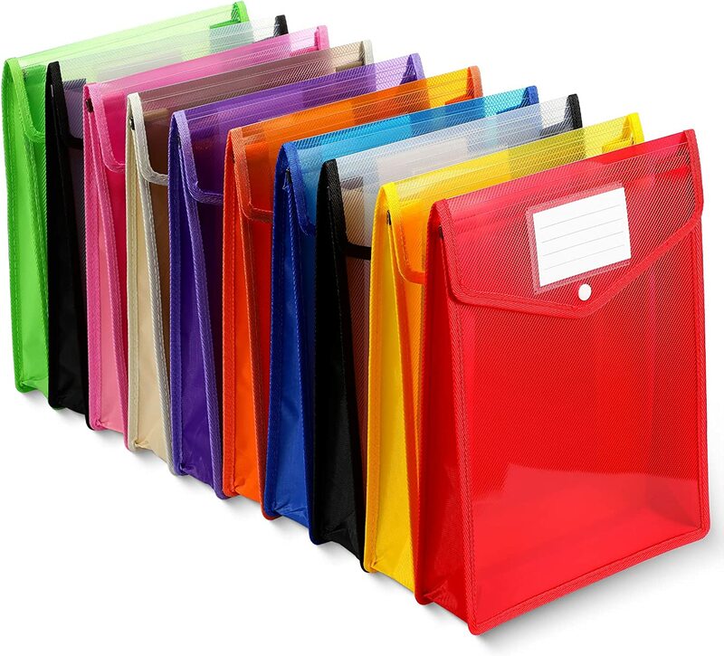 Envelope style extended file folder, storage wallet with buckle and pocket, A4 and A5 sizes, transparent waterproof file bag