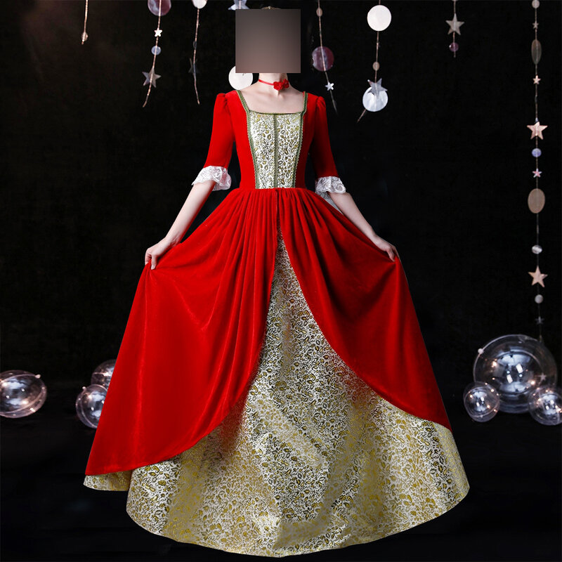 Red Ball Gown Medieval Women Evening Dresses Marie Masquerade Prom Theater Party Gowns Vestido De Noche Abenkleider