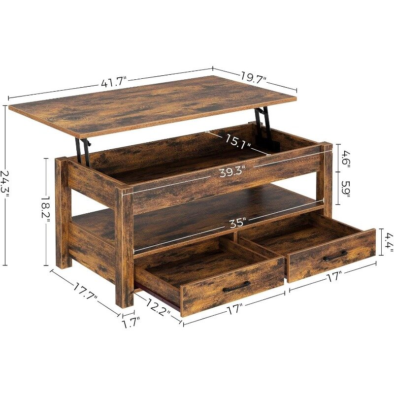 木製の引き戸が付いているコーヒーテーブル,収納コンパートメント付きのトップテーブル,レトロ,隠しコンパートメント