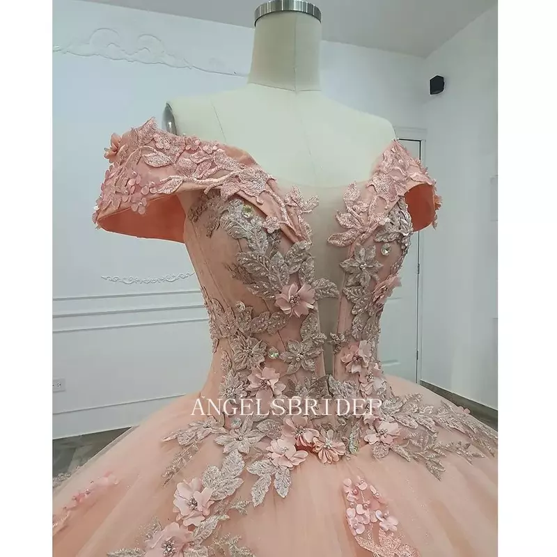 Blush Pink 3D Floral Ball Gown Sweet 15 anni Quinceanera abiti ragazze Brithday Prom Party Dress Robe De Bal