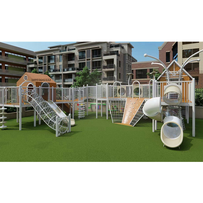 Grand toboggan en bois pour jardin d'enfants, cadre d'escalade, cabane dans les arbres d'extérieur, équipement d'amusement communautaire