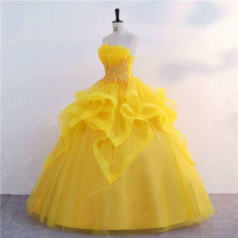 New Gold Quinceanera Dresses Classic Strapless Ball Gown Real Photo Prom Dress Shinny Formal Gown Luxury Modern Vestidos