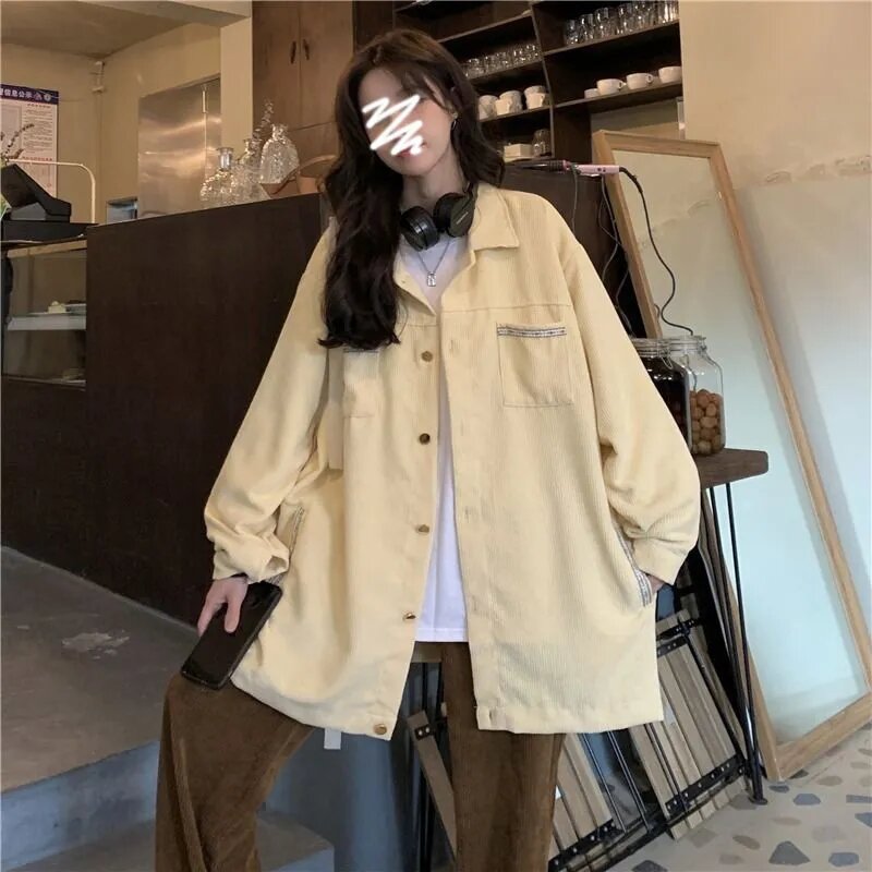 Ladies New Long Sleeved Corduroy Outerwear Spring Autumn Women Thin Style Work Clothes Jacket 2024 Female Solid Color Tops Coat
