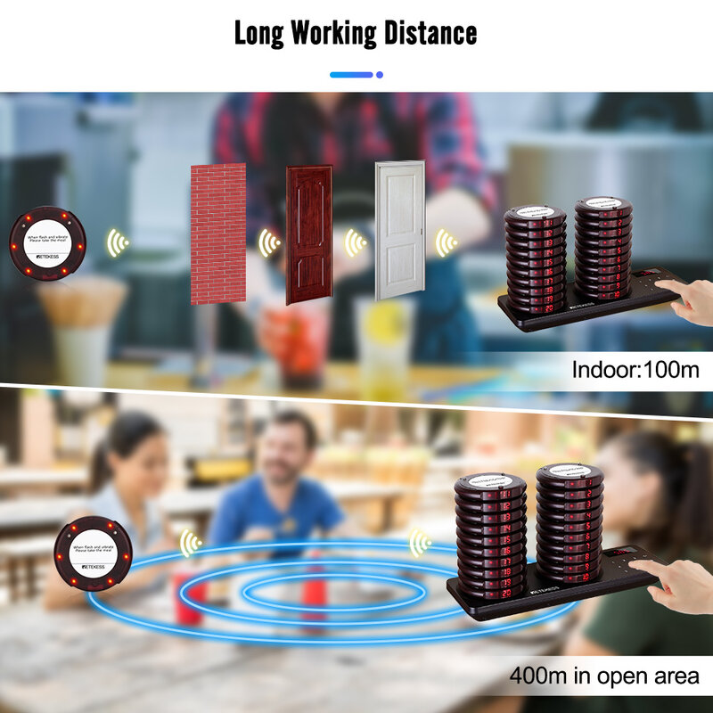 Retekess TD163 pager restoran sistem panggilan nirkabel coaster buzzer vibrator bel penerima beeper untuk MAKANAN TRUK cafe bar