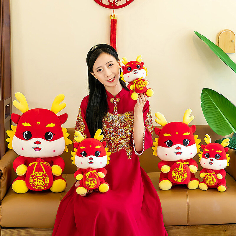 1pc kreative chinesische Drachen Plüschtiere weiche Stofftier puppen für 2024 Neujahr Maskottchen Dekoration Kind Kind Geschenke