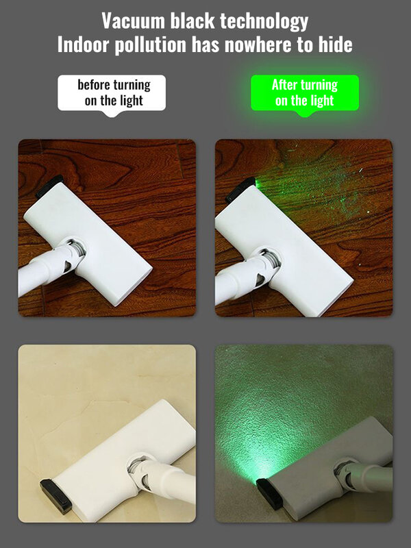 Tampilan Penyedot Debu lampu LED lampu hijau membersihkan debu tersembunyi, bulu hewan peliharaan, bagian penyedot debu rambut manusia untuk toko hewan peliharaan rumah