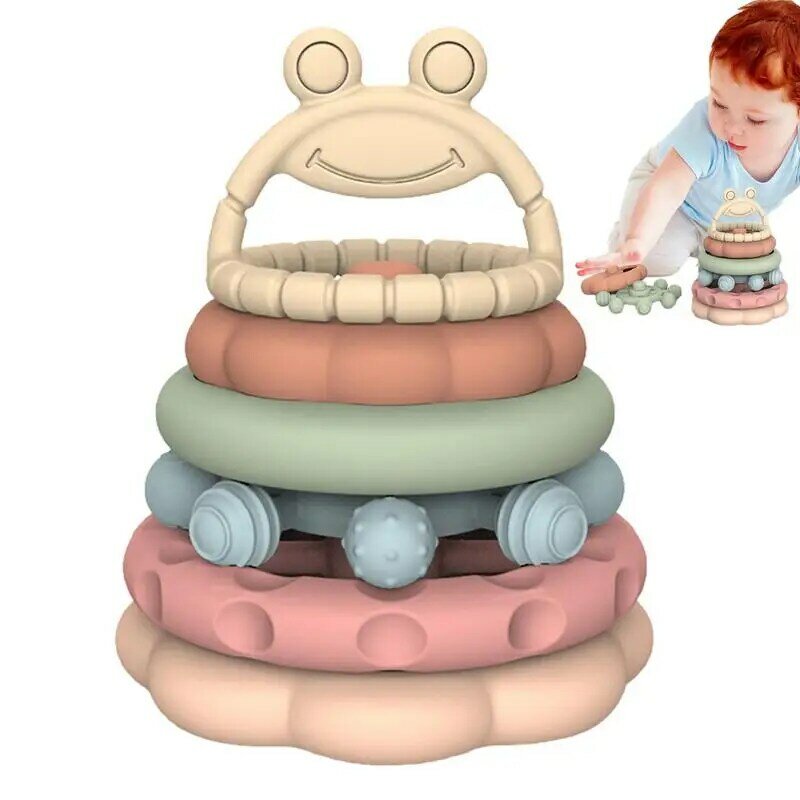 Ring Stacking Toy Colorful Cute Frog Building Rings Stacker Teethers 6 PCS/Set Montessori Toys For Early Learning Educational