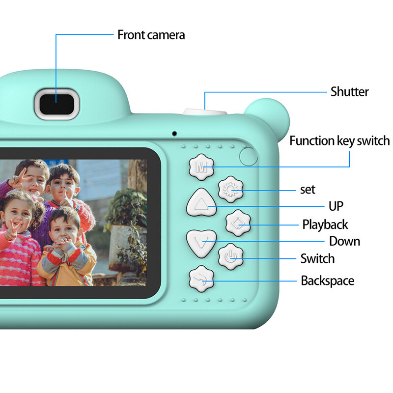 HD Video Digital Dual Camera para Crianças, Câmera Educacional Dos Desenhos Animados, USB Carregamento Brinquedos para Crianças, Presente de Aniversário