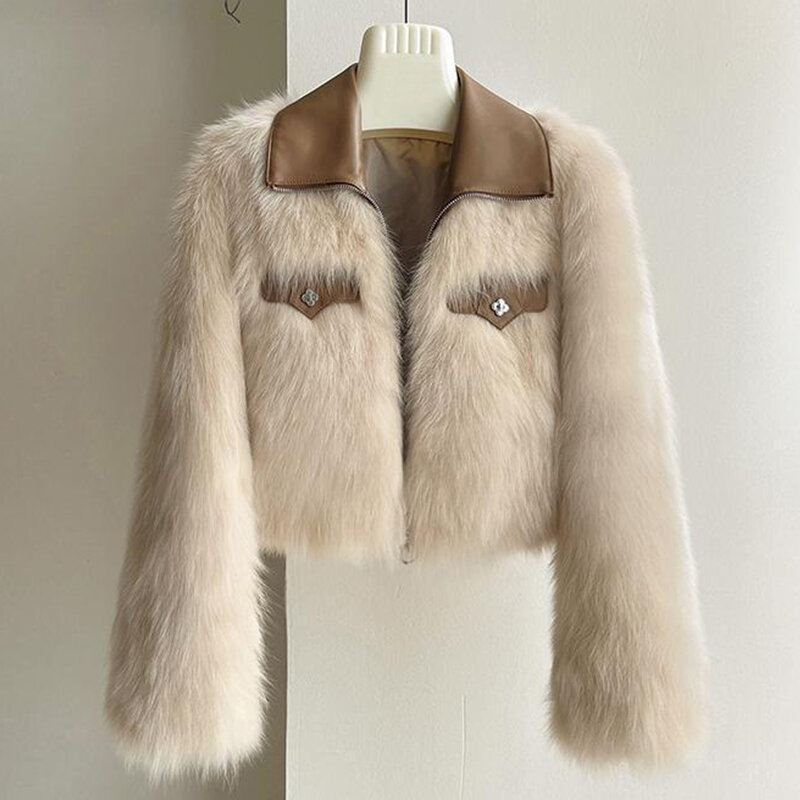 Женская кожаная куртка, осенние меховые куртки из искусственного меха, женское пушистое пальто, короткая зимняя меховая куртка, женская модная уличная одежда