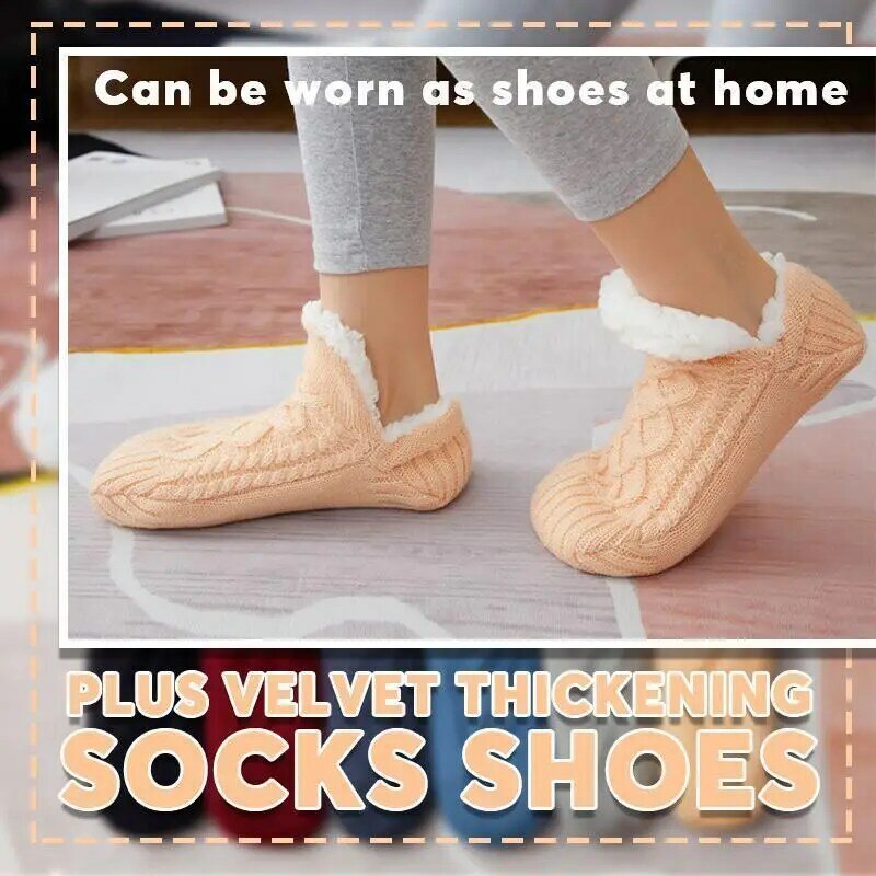 Thermal Cashmere Socks Thickened Woven Floor Socks Winter Women's Carpet Home Socks Plus Velvet Thickening Socks Shoes