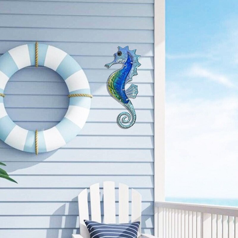 زخرفة المعادن فرس البحر الجدار مع الزجاج الأزرق لحديقة المنزل في الهواء الطلق الحيوان جاردين تماثيل مصغرة