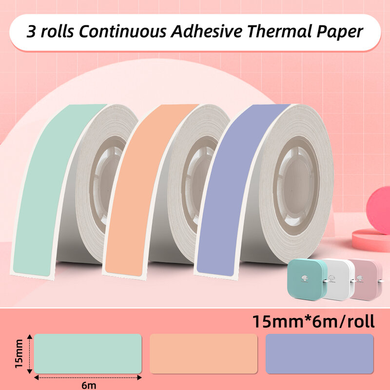 Etiqueta adesiva de papel térmico adesivo, Fita impermeável para Phomemo Q30 D30S, 3 rolos Q30 D30