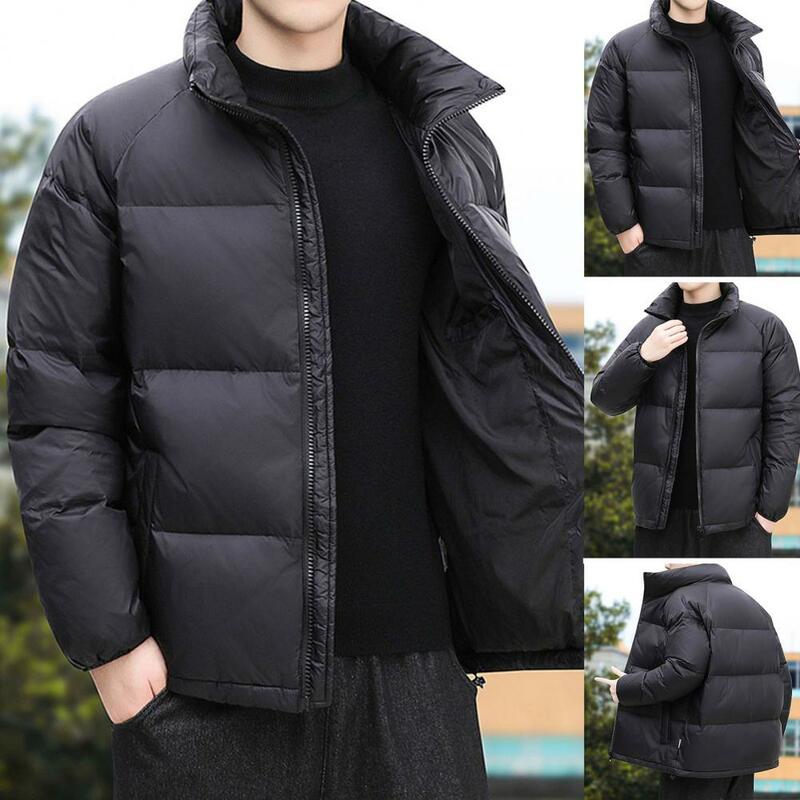 Cotton-padded Jacket Coat Thickened Men Jacket Winter Men's Down Coat with Zipper Stand Collar Thickened Padded Heat for Cold