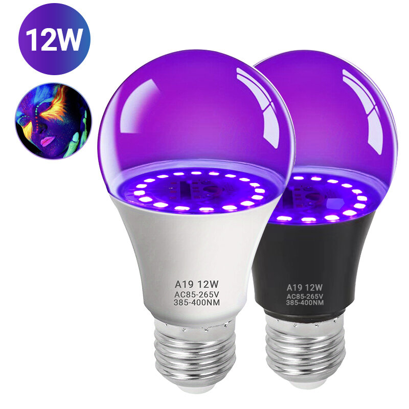 Bombilla LED UV E27 de 12W, luces negras y púrpuras que brillan en la oscuridad, decoración de fiesta de Halloween, lámpara de luz fluorescente AC 85-265V