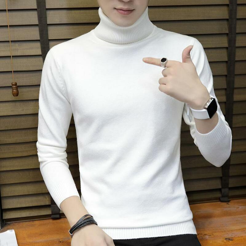 Solid Color Sweater Stylish Men's Turtleneck Sweater Slim Fit Windproof Winter Warm Autumn/winter Pullover for A Fashionable