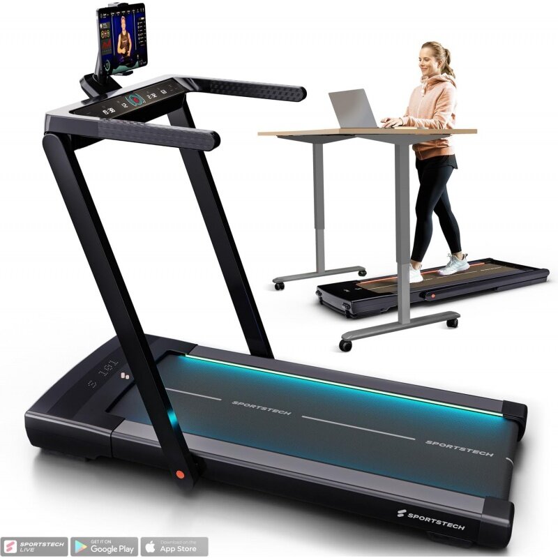 Sportstech 2in1 Treadmill Foldable Walking Pad Under Desk for Home Office | Remote Control   App | Easy Convertible 300lbs Tread