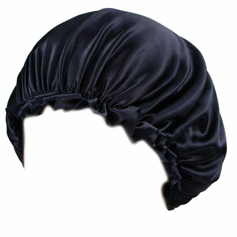 Satin-Haarhaube für Damen, elastisches Band, Schlafmütze, einlagig, einfarbig, seidig, Schlaf-Turban-Mütze für geflochtene