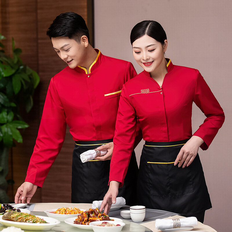 Pakaian Kerja Pelayan Lobi Makan Wanita Lengan Panjang Restoran Cina Hot Pot Restoran Gaya Etnik Karakteristik Musim Gugur dan Wi