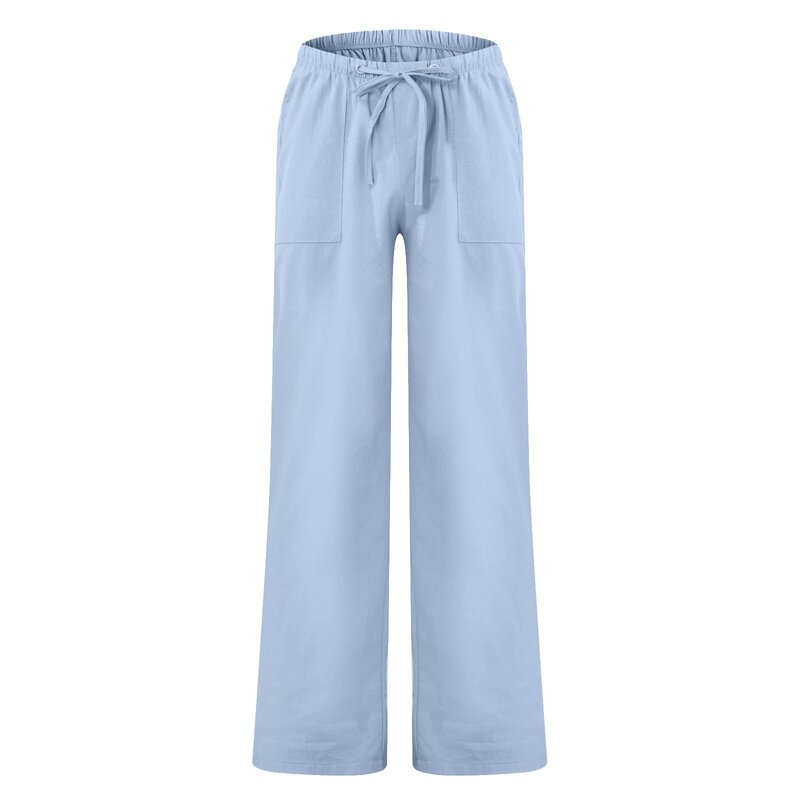 Pantalones largos informales para hombre, pantalón holgado de lino y algodón elástico, Color sólido, moda de ocio, primavera y verano, 2024