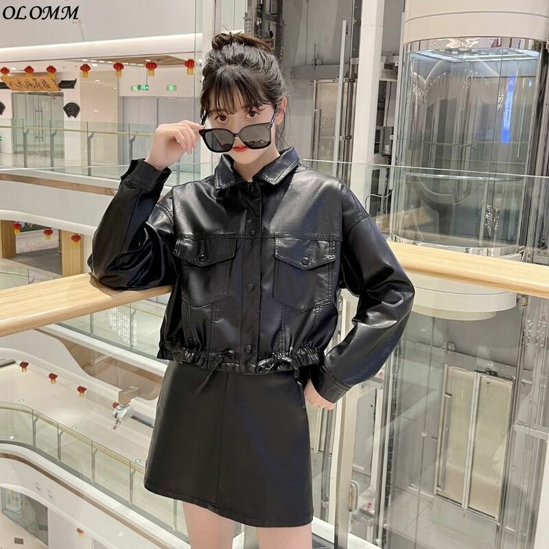 Nouveau manteau en cuir Style court pour femmes, Style occidental décontracté gothique noir veste polyvalente manteau tendance poches