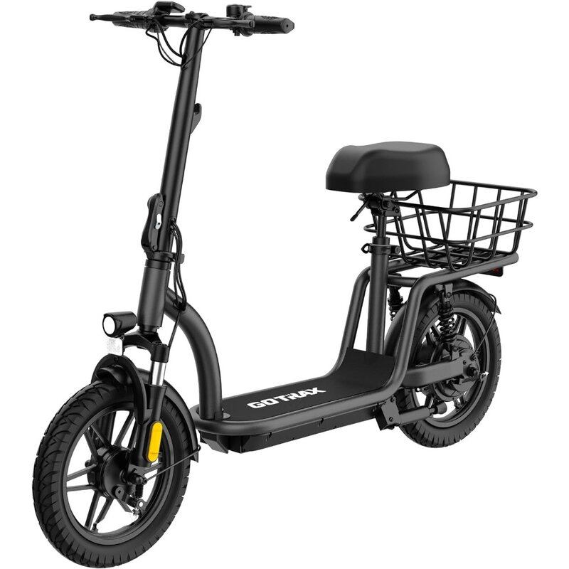 Scooter elétrico com assento, carry basket para adulto, bicicleta elétrica, 14 em pneu pneumático, 19 Miles Range, 15.5mph, 350W Motor