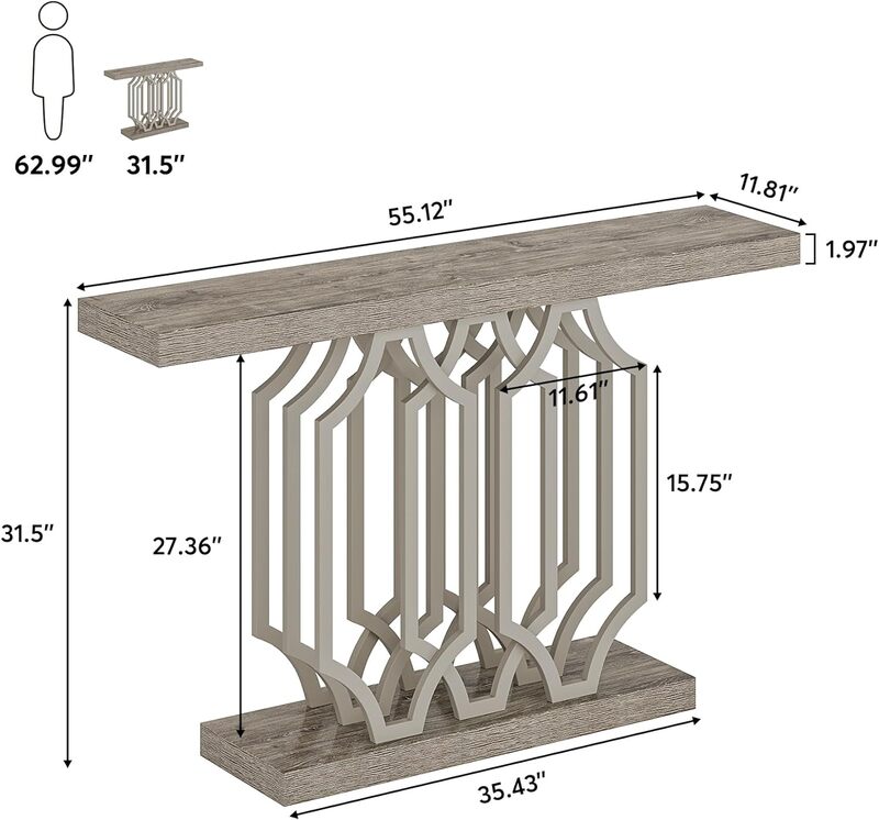Консольный столик 55 дюймов, стол для прихожей в деревенском стиле с геометрическими металлическими ножками, Ретро винтажный стол для фойе, стол с акцентом