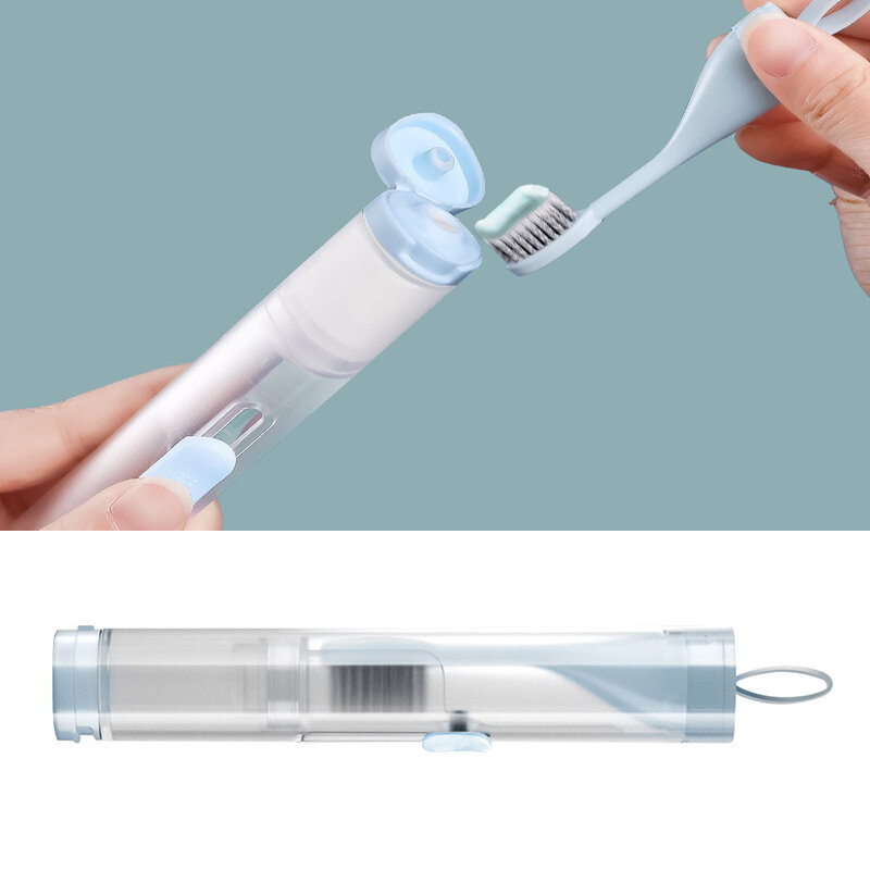 Dobrável portátil escova de dentes dobrável dobrável viagem acampamento caminhadas ao ar livre fácil tomar plástico teethbrush kit de armazenamento de pasta dentes