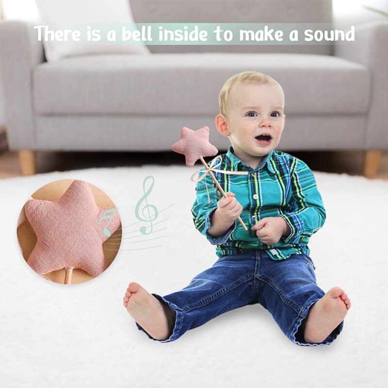 1PC dziecko drewniana gwiazda magiczna różdżka grzechotka grać siłownia gryzak noworodka urodziny fotografia imprezowa Prop zabawki Montessori dla prezent dla dzieci
