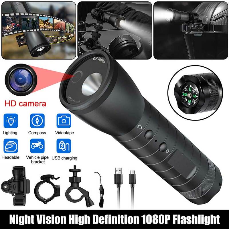 Night vision strong light HD 1920*1080P flashlight helmet wide angle sports DV motorcycle bicycle with light camera flashlight