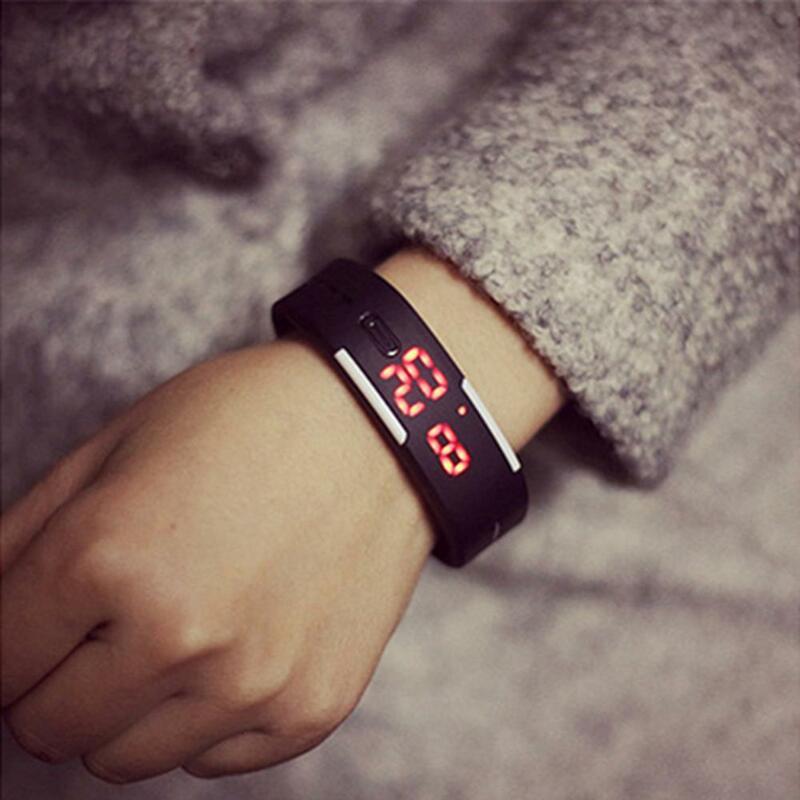 Relógio de pulso digital para homens e mulheres, silicone, led vermelho, pulseira esportiva, toque, moda
