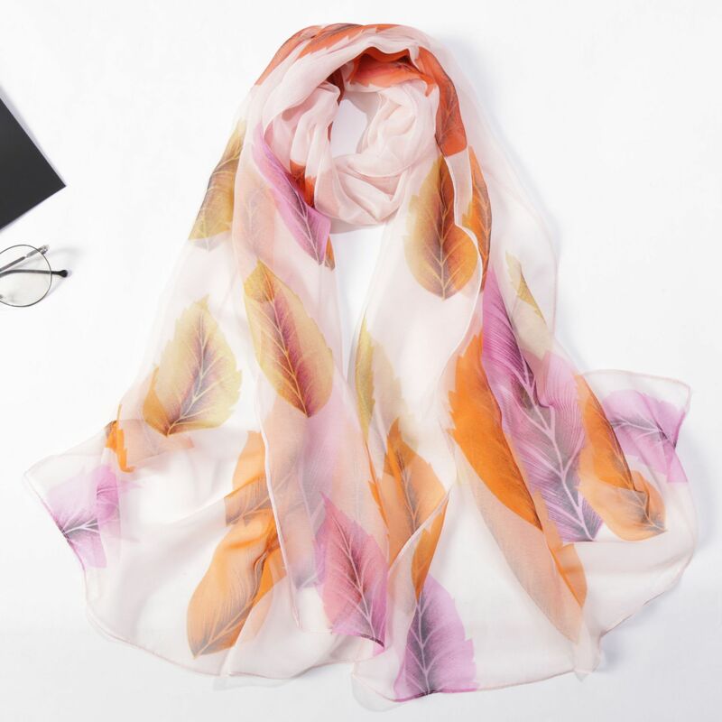 Foulard Georgette en mousseline de soie pour femme, imprimé géométrique, long et doux, châle de plage, nouvelle mode