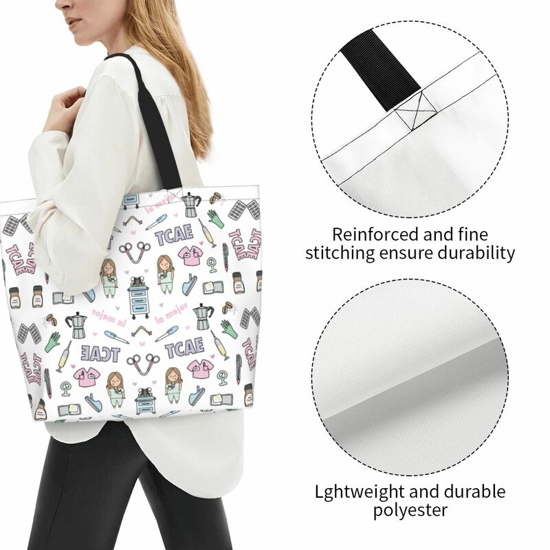 Cartoon Doctor Nurse Enfermera En Apuros Grocery Bags Large Capacity Aesthetic Merch For Woman Street Shoulder Bag