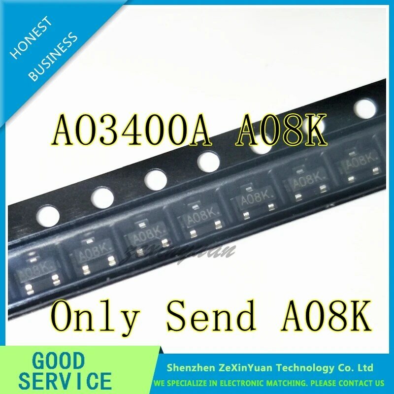 AO3400 AO3400A A08K SOT-23 MOS الدوائر المتكاملة ، 100 قطعة للمجموعة الواحدة