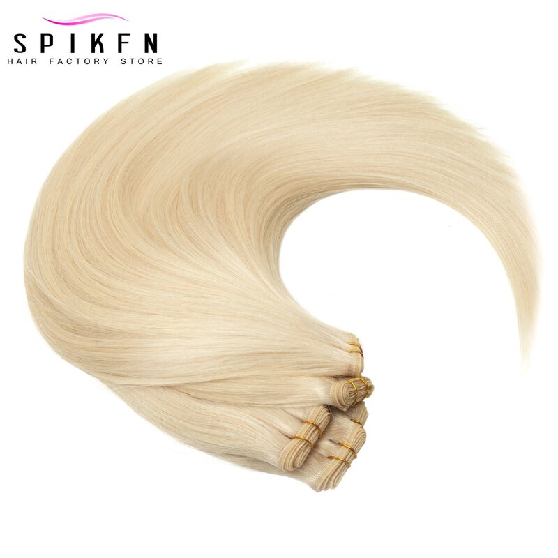 14 "-24" estensioni dei capelli umani con trama piatta bionda cucire In fasci di capelli lisci naturali 50g capelli piatti di seta tesse 100% capelli umani