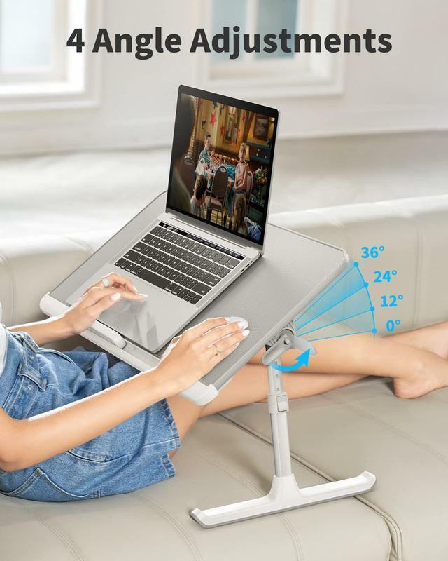 Table d'escalier de lit pour ordinateur portable, table de lit réglable en cuir PVC, bureau debout portable avec rangement