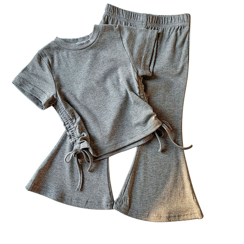 Conjunto de calças com alto e alto-falante de duas peças feminino, manga curta, fina, monocromática, elegante, casual, verão