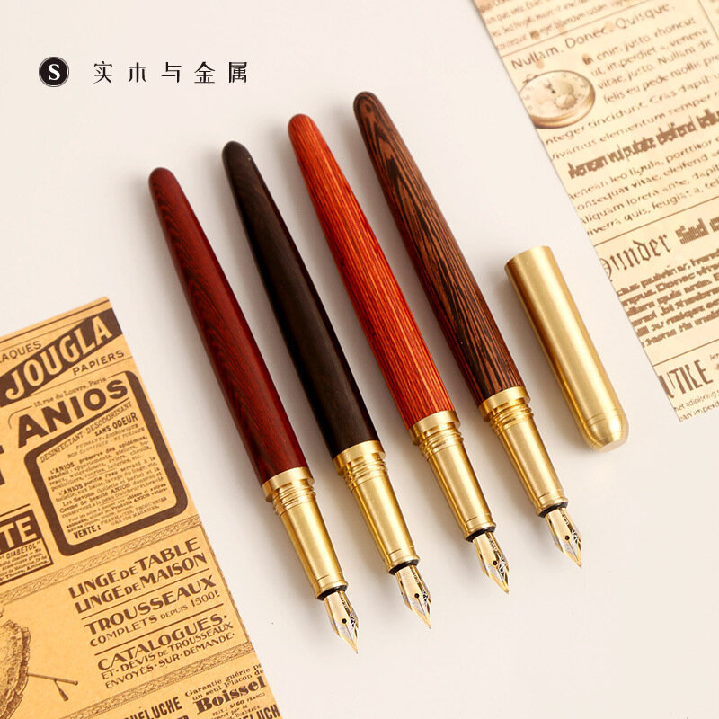 Penna stilografica in legno rosso di marca di qualità di lusso calligrafia in rame in ottone penna a inchiostro con pennino dorato forniture scolastiche per ufficio aziendale 03839