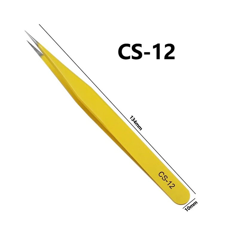 Pinças antiestáticas industriais de aço inoxidável, ponta reta curva, CS-10 CS-11 CS-12 CS-13 CS-14 CS-15, 1Pc