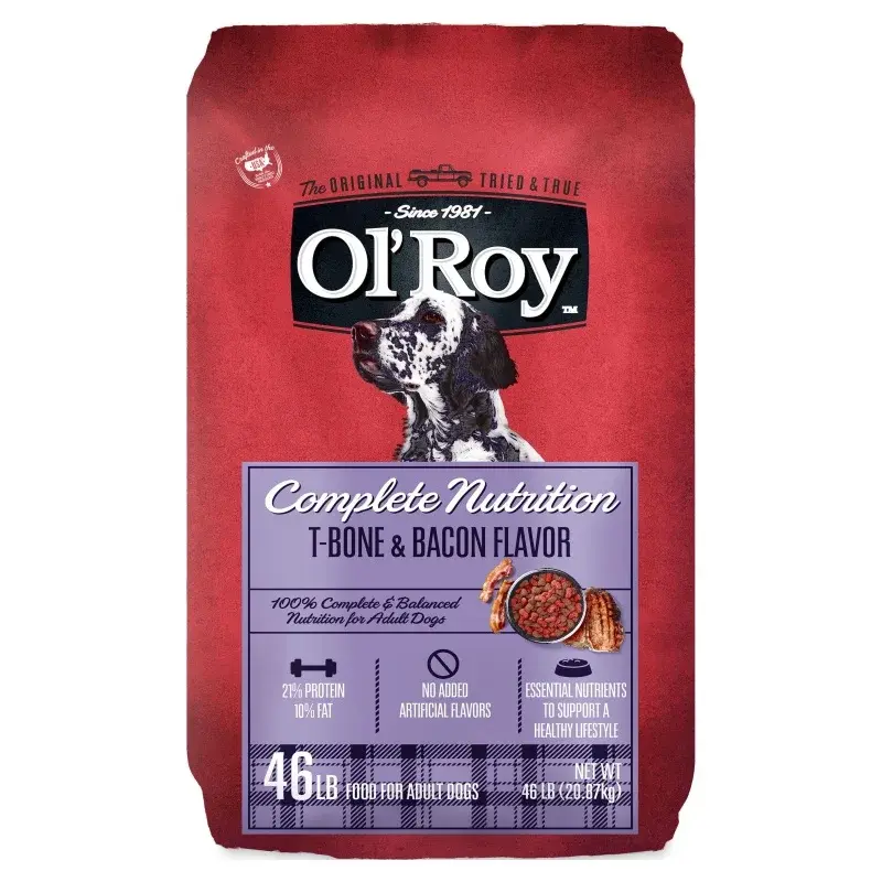 Ole 'Roy Complete Voeding T-Bone & Bacon Smaak Droog Hondenvoer, 46 Lbs
