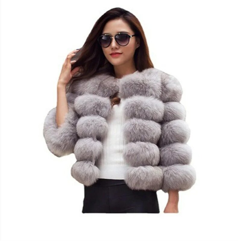 2023 New Long Sleeve Fanx Fox Fur Coat Women Winter Fashion Thick Warm Fur Coats Outerwear Fake Fur Jacket Women Clothing