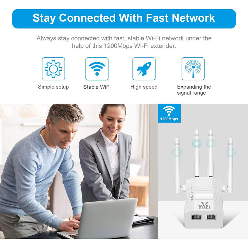 1200Mbps WiFi Extender Signal BoosterWireless Repeater Router Dual Band 2.4/5GHz Wi-Fi Range Plug in Home