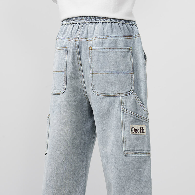 2024 nowe dżinsy Vintage męskie proste spodnie Cargo modne luźna szeroka amerykańskie główna ulica spodnie jeansowe męskie