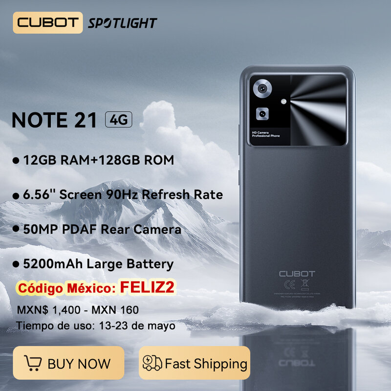 Cubot Note 21, Android 13, 12GB RAM(6GB+6GB 확장), 128GB ROM (최대 1TB 확장 TF 카드 지원), 6.56인치 90Hz 화면, 50MP 카메라, 5200mAh 배터리, Face ID, 옥타 코어, OTG, 듀얼 SIM 듀얼 4G