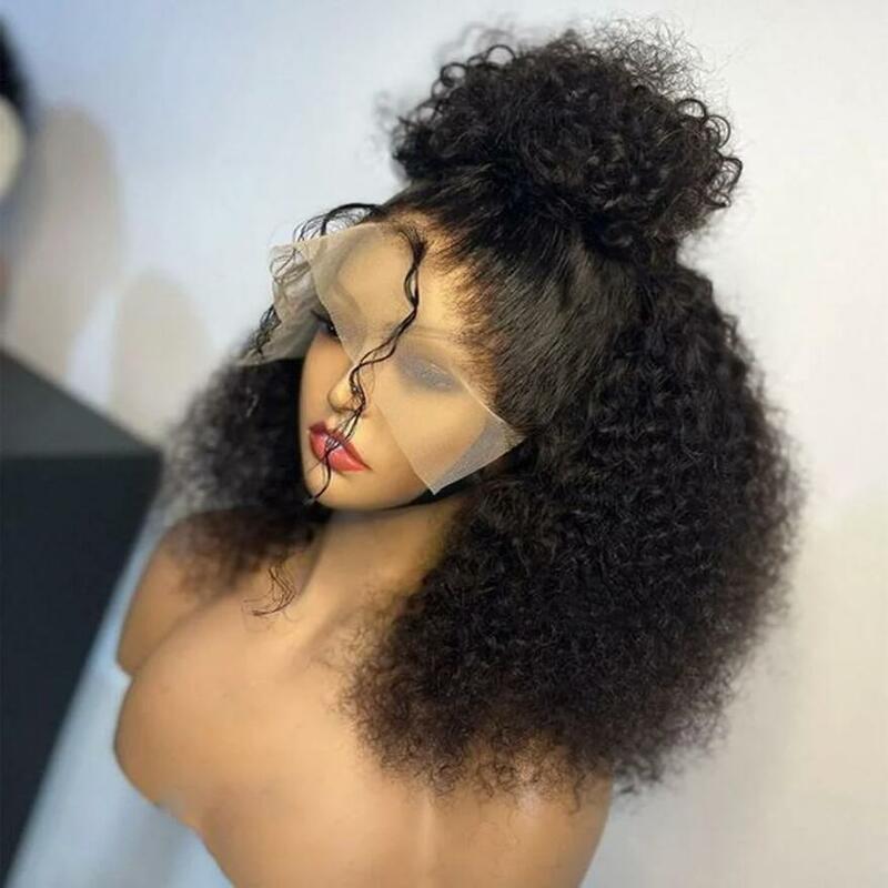 Natural 26inch Soft Black Long Kinky Curly 180Density Lace Front Wig For Black Women BabyHair Glueless Preplucked Heat Resistant