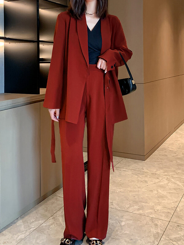 BZVW-Conjunto de trajes de moda para mujer, chaqueta holgada con cintura fruncida, pantalones de pierna ancha de alta calidad, ropa nueva de primavera 2024, 26D9038