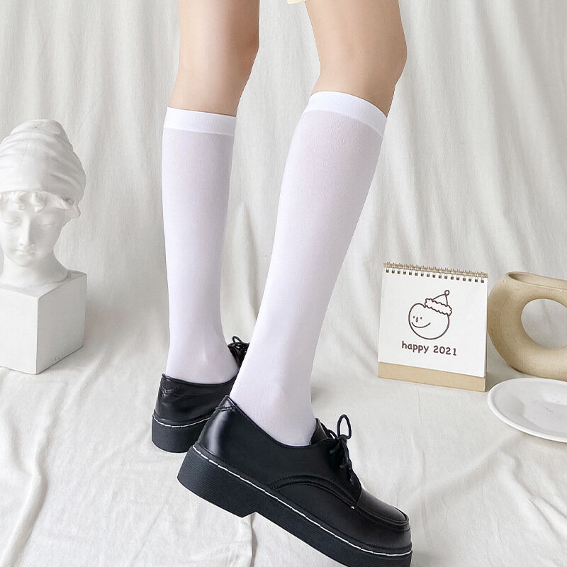 Женские чулки JK, милые черные, белые длинные носки в стиле "Лолита", однотонные гольфы, модные чулки для девочек, милые пикантные нейлоновые носки для косплея